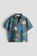เสื้อเชิ้ตรีสอร์ตผ้าคอตตอนพิมพ์ลาย